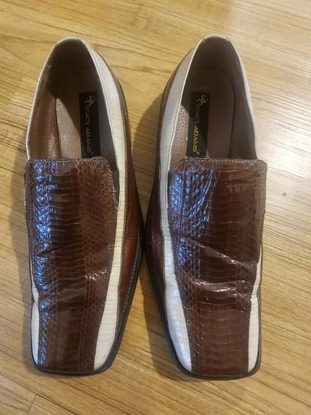 Stacey Adams Genuine Snake and Leather Shoes Two Toned Tan and Brown Mens 10.5